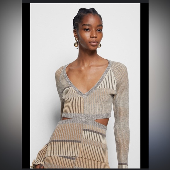 Jonathan Simkhai Ribbed Knit Sweater in Tan and Gray - Picture 3 of 9